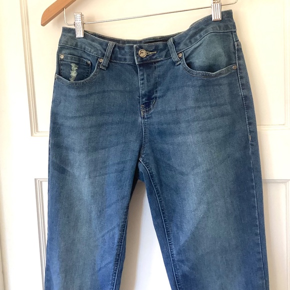 Earl Womens Jeans Flounce Hem Distressed Size 6 Blue Mid Rise Flare Straight - Picture 3 of 10